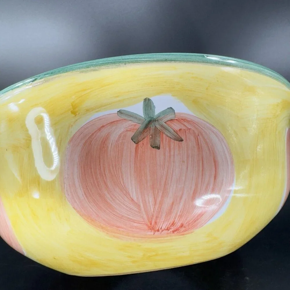 Pottery Barn Sunnyside Dish Bowl Large Tomatoes Check Pattern Ceramic Made Italy